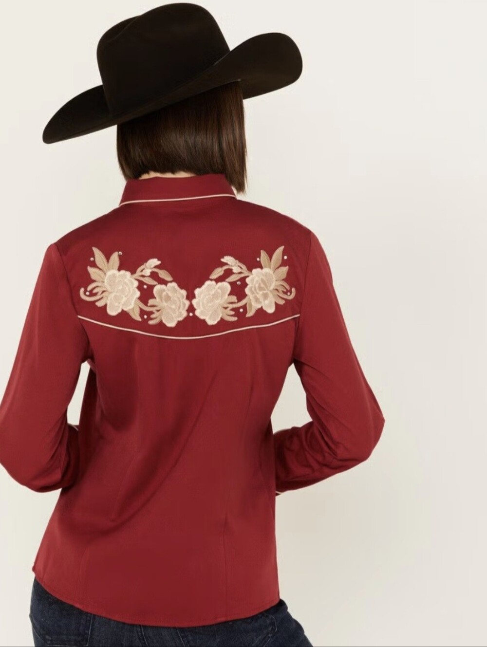Scully Cranberry Floral Embroidered Rhinestone Western Shirt Size Small - Picture 3 of 9